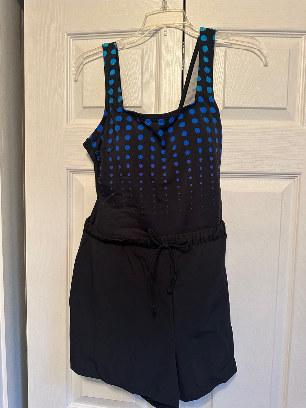 Black One-Piece Swim Suit with Blue Dot Accents - Women's